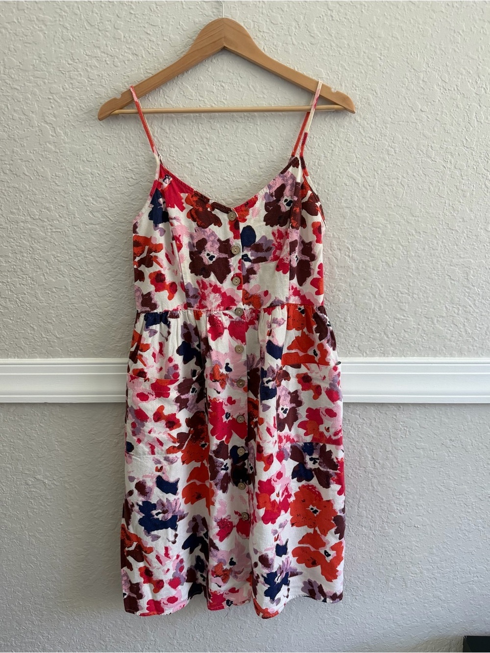 One Clothing Floral Linen Babydoll Dress M Spaghetti Strap Summer
